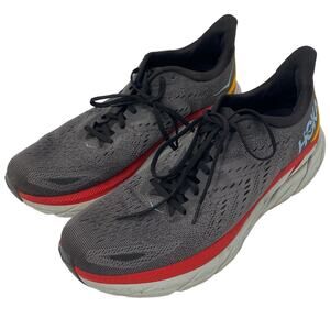 HOKA One One Mens Clifton 8 Running Shoes Athletic Sneakers Gray Red Mens 13